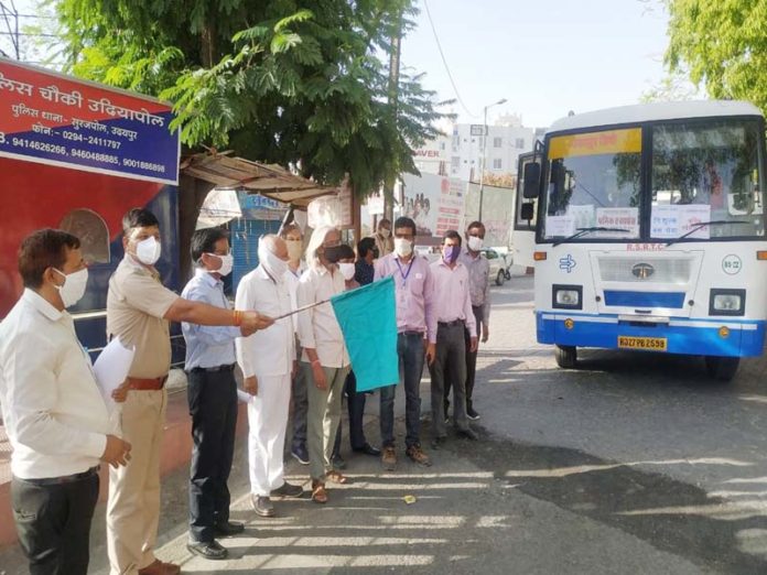 Workers leave from Udaipur