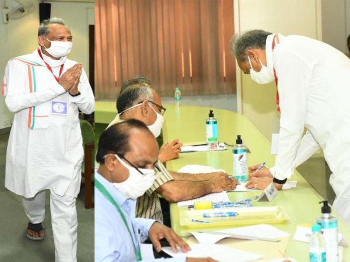 CM Ashok Gehlot during polling in Rajya Sabha elections CM Ashok Gehlot during polling in Rajya Sabha elections
