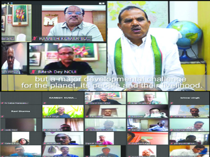 Addressing a web conference organized under the aegis of the Asia Pacific of the International Cooperative Union on the subject of Cooperative for Climate Action, Rajya Sabha member Dr. Chandrapal Singh, President of the National Cooperative Union of India, along with Maheesh Bank Chairman, Emirates and New Delhi-based Cooperative National Member of Training Council Rameshkumar Bang, Chief Executive Officer of Cooperative Association N. Satyanarayana Unal Ornek, RP Singh, Sudhir Kumar, Kunal Kumar, NN Patel, Deepesh Singh, Dr. KK Tripathi, Paramjyoti, Jugal Kishore, Suresh Goyal etc. Major Cooperative Representative