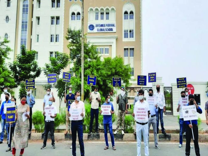 Parents protest against the increase in fees by Jayashree Periwal Global School