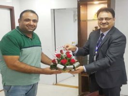 Rajeev Khanna, Vice President of Rajasthan Royals, paid a courtesy call on Amitabh Chatterjee, Chief General Manager, Jaipur, State Bank of India
