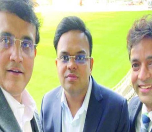 Sourav Ganguly, Jai Shah and Arun Dhumal