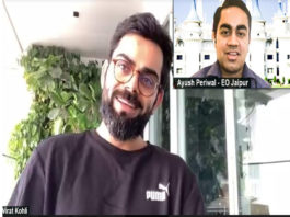 Virat Kohli, captain of Indian cricket team, communicating in a virtual live motivational session organized by EO Jaipur