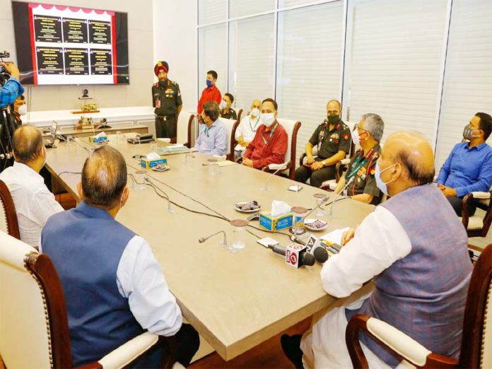 Rajnath Singh e-inaugurating strategic six bridges in Jammu & Kashmir, in New Delhi Rajnath Singh e-inaugurating strategic six bridges in Jammu & Kashmir, in New Delhi