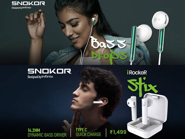 Infinix SNOKOR iRocker launched Stix earbuds and Bass Drop earphones in the budget range