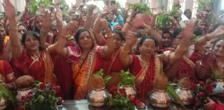 माता मंदिर में 75 वे पाटोत्सव पर कलश यात्रा निकाली