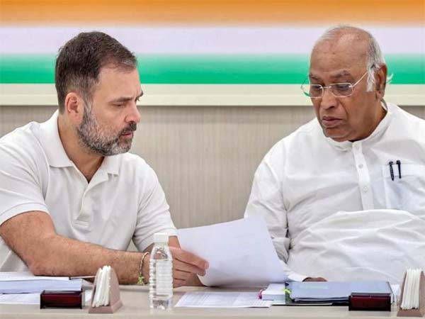 सीडब्ल्यूसी की बैठक में मल्लिकार्जुन खड़गे के साथ राहुल गांधी। सीडब्ल्यूसी की बैठक में मल्लिकार्जुन खड़गे के साथ राहुल गांधी।