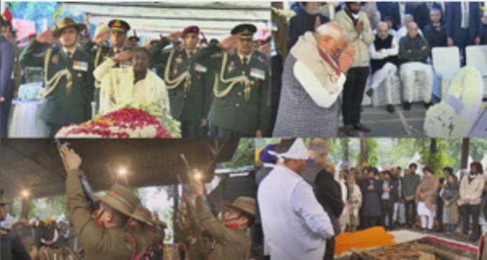 Dr. Manmohan Singh merged with Panchatattva, given farewell with state honours. Dr. Manmohan Singh merged with Panchatattva, given farewell with state honours.