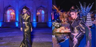 Mouni Roy started fashion magic in golden outfit for a grand event in Hyderabad.