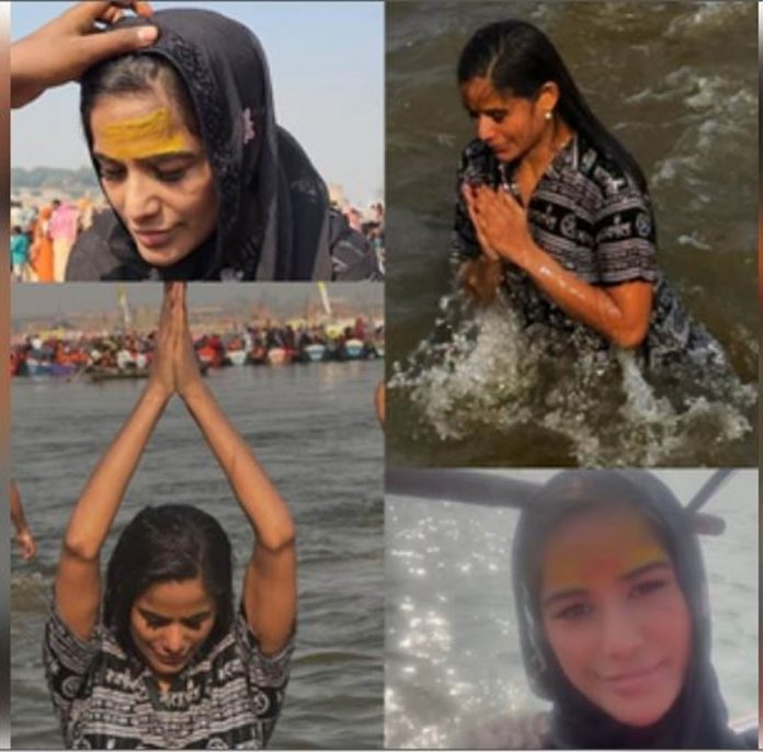 Actress Poonam Pandey took a dip in Ganga, expressed condolences on the stampede Actress Poonam Pandey took a dip in Ganga, expressed condolences on the stampede