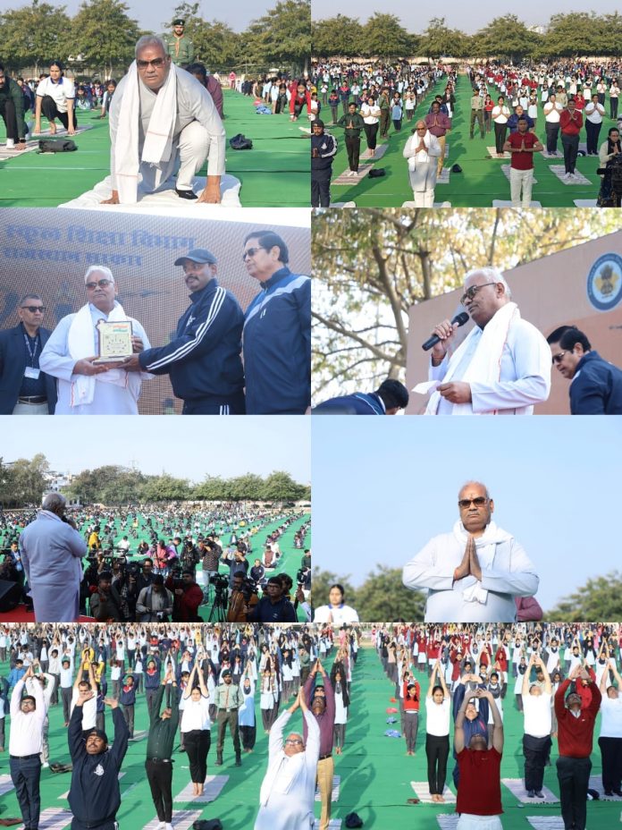 Collective Surya Namaskar program held at the same time across the state Collective Surya Namaskar program held at the same time across the state
