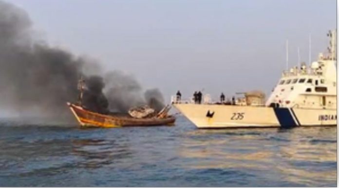 Fishing boat catches fire in Alibaug, 18 passengers rescued Fishing boat catches fire in Alibaug, 18 passengers rescued
