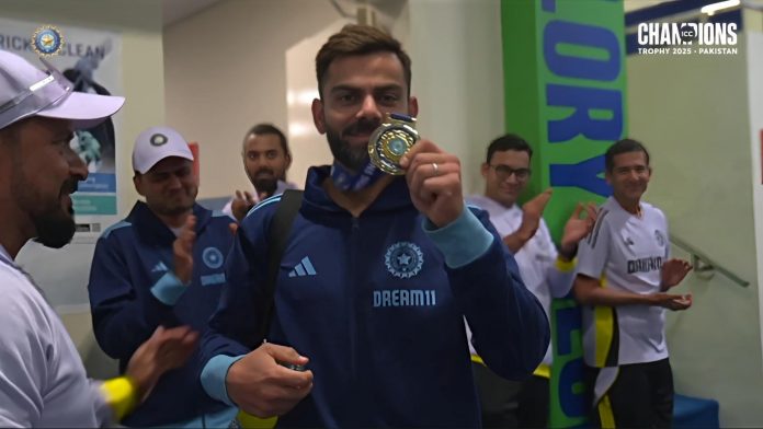 Virat Kohli gets 'Fielder of the Match' medal after victory over New Zealand Virat Kohli gets 'Fielder of the Match' medal after victory over New Zealand